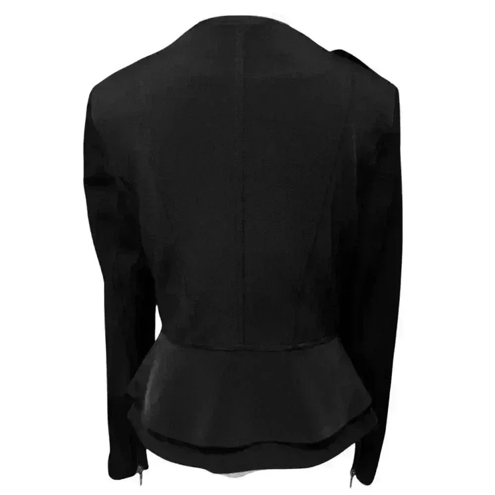 White House Black Market Black Peplum Moto Jacket Size 4 - Picture 8 of 16